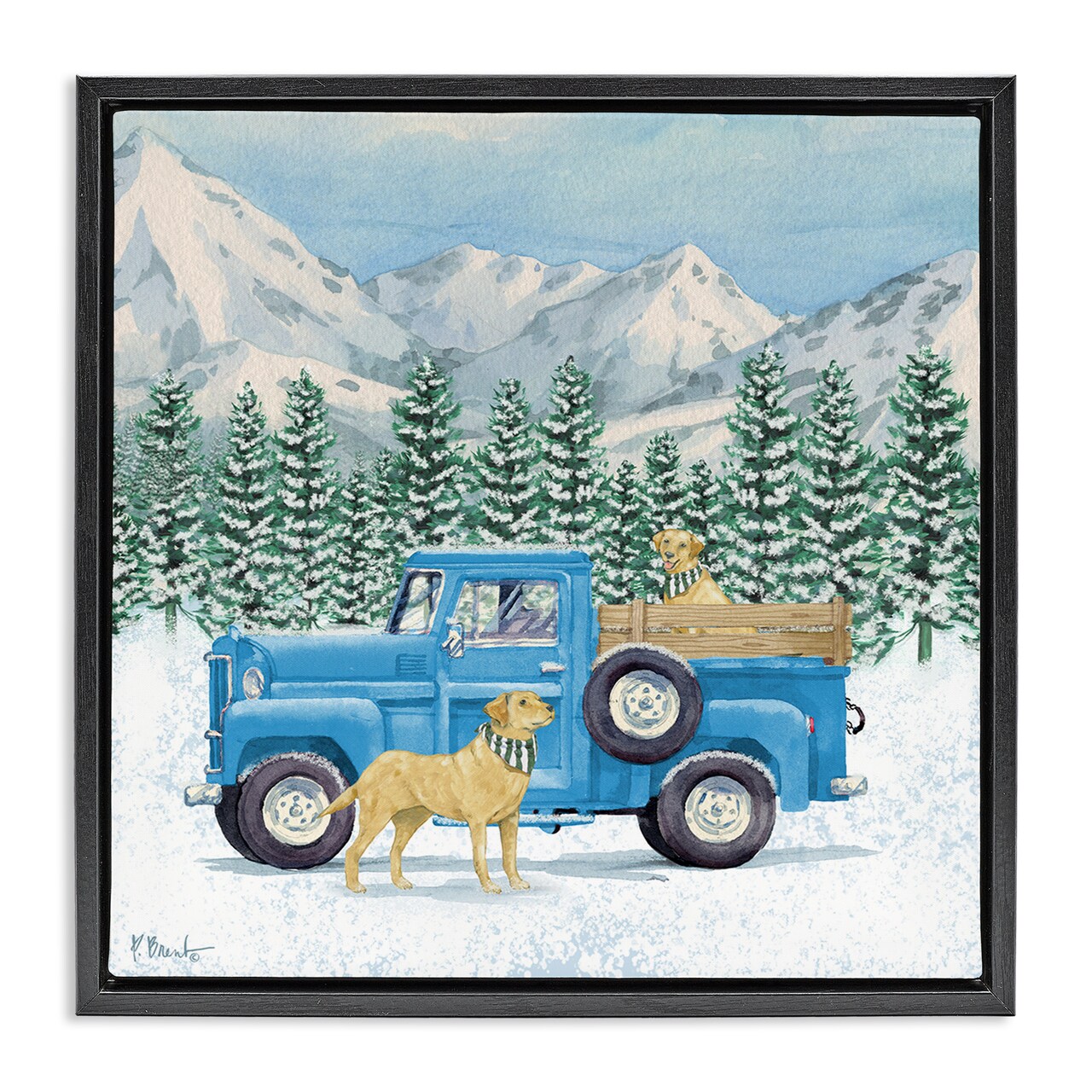 Stupell Industries Winter Pups & Truck Floating Frame, design by Paul Brent